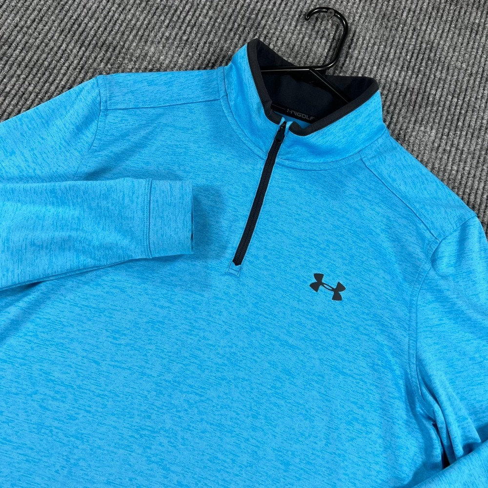 Under Armour Golf Pullover Shirt Mens Small Blue Long Sleeve 1/4 Zip Mock Loose